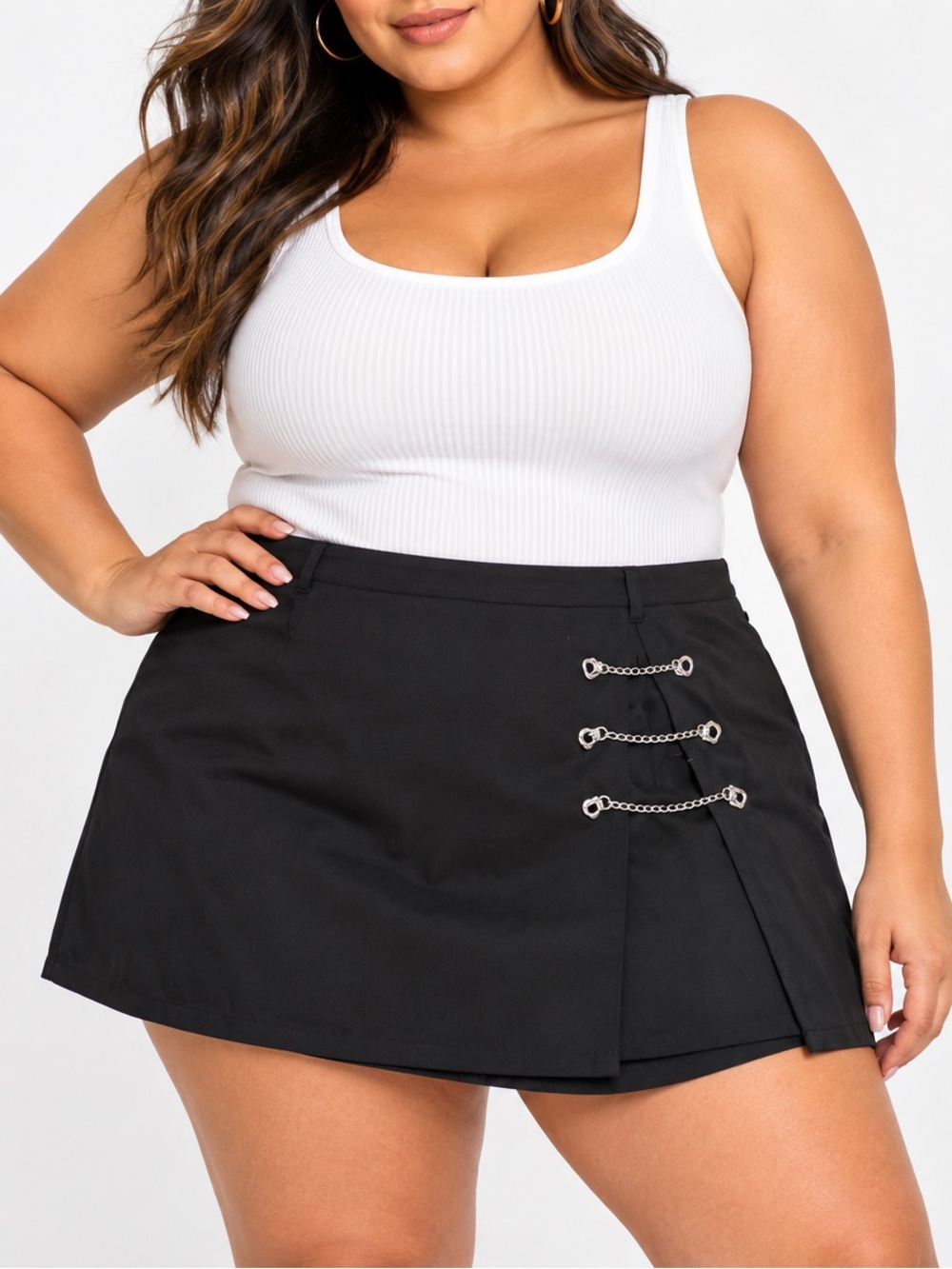 Hot Topic Black Mini Skirt Silver Heart Chain Detail Size 4X Gothic Punk Wrap